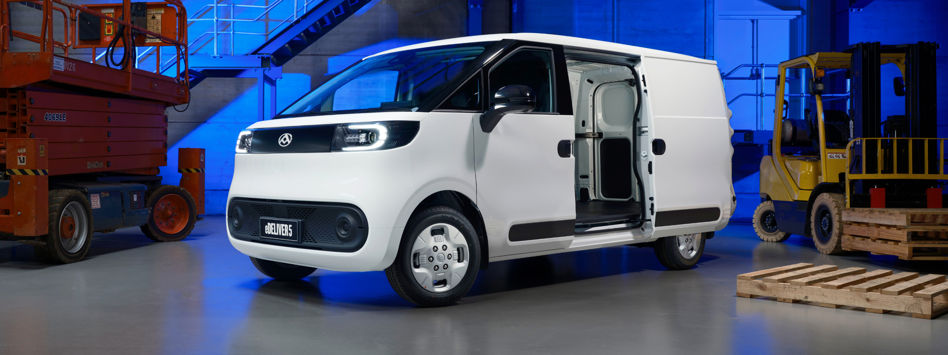  LDV eDeliver 5 electric van parked in a warehouse with rear sliding door open
