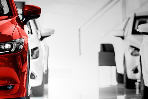 Vehicles displayed in a showroom