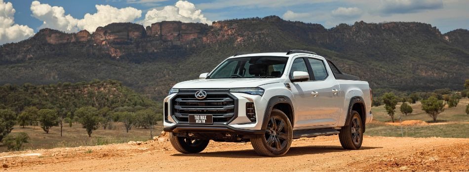 A white LDV T60 MAX Ute parked in the Australian outback