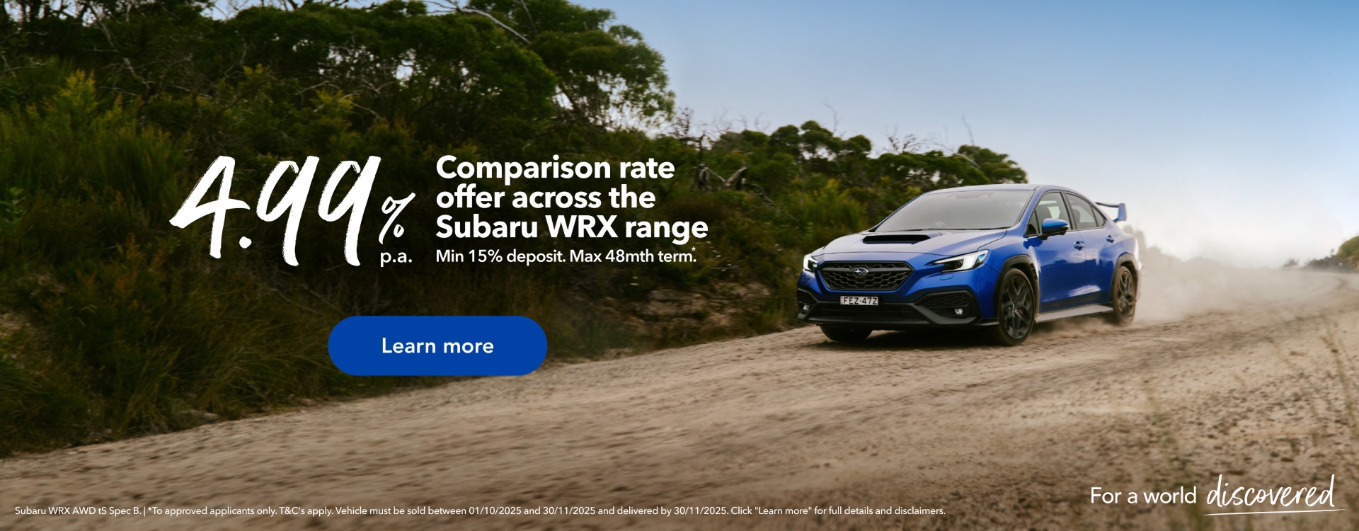 4.99% comparison rate offer WRX Range