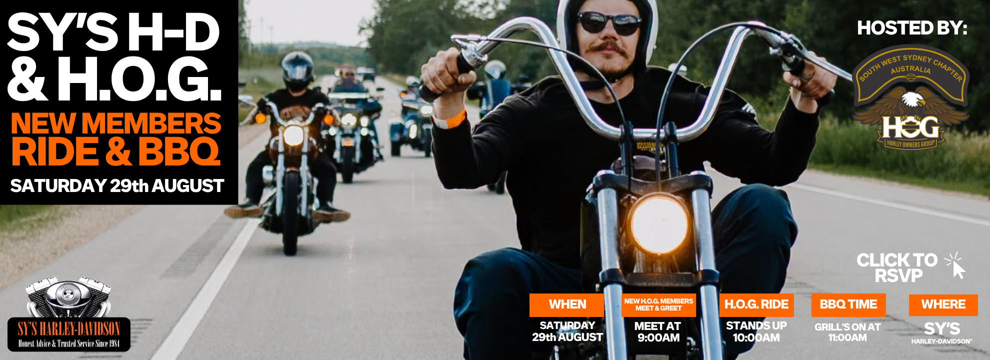 HOG Monthly Ride & BBQ – Saturday, 29th August