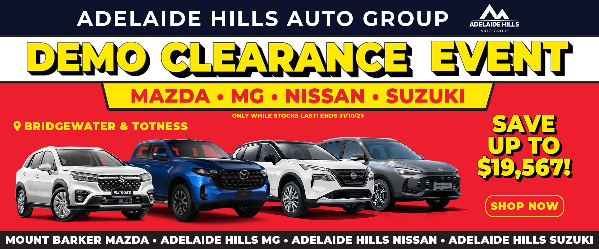 Adelaide Hills Auto Group Demo Clearance Event - Prices Slashed on Demonstrator MG, Mazda, Nissan & Suzuki's