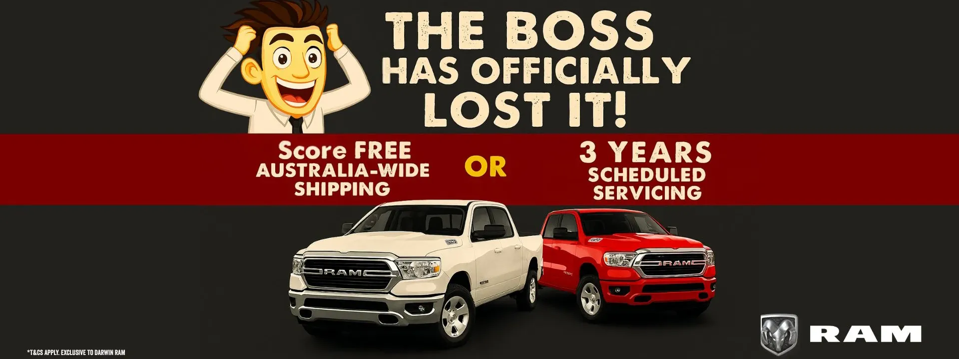 Ram promotion of free Australia wide shipping or three years free servicing
