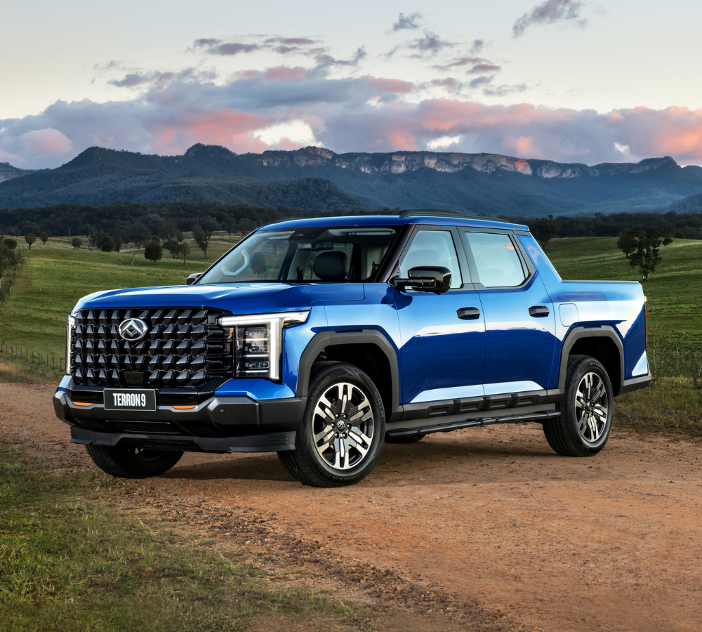 A blue LDV Terron 9 Evolve in a scenic backdrop