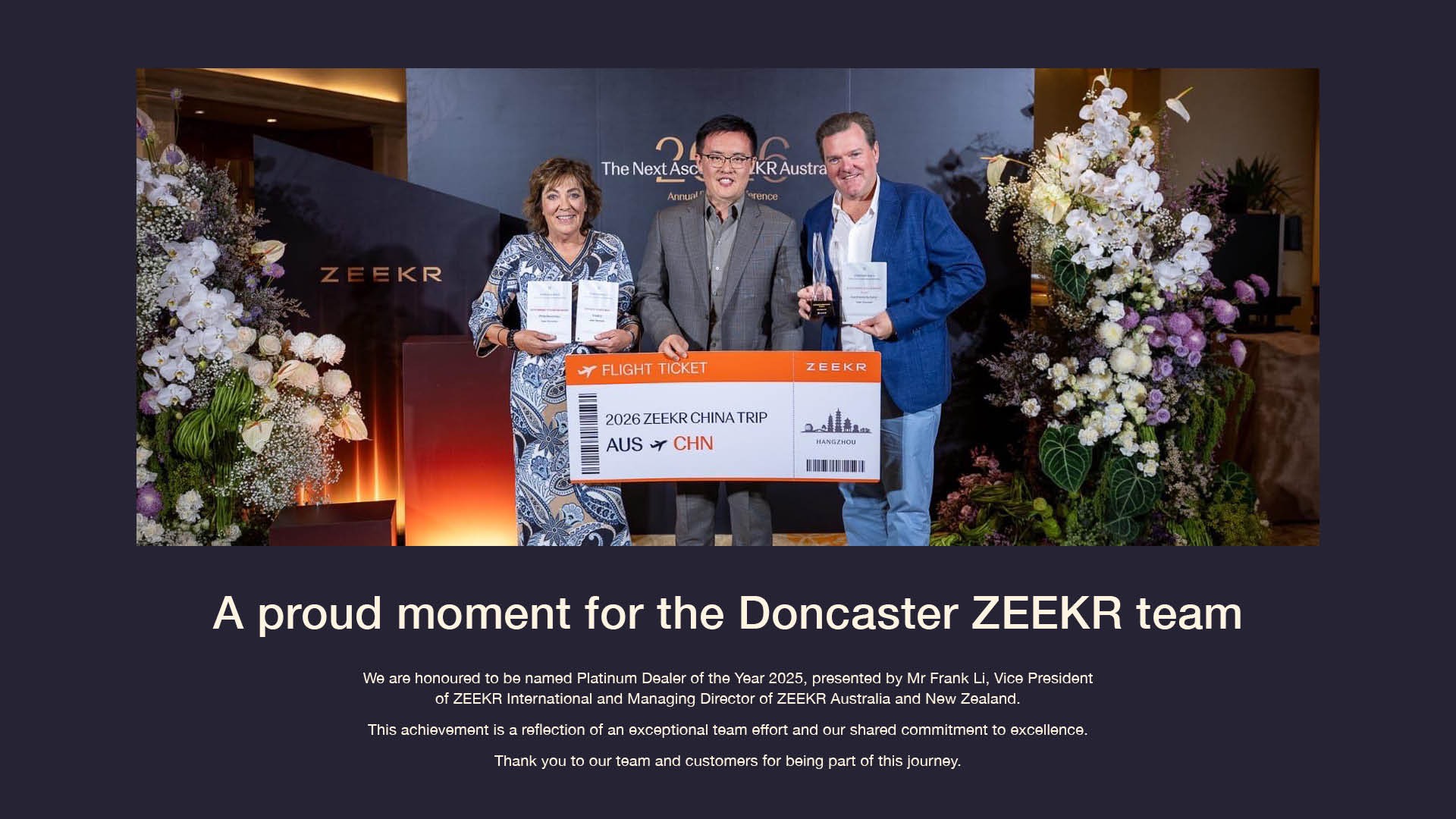 Doncaster Zeekr Platinum Dealer of the Year 2025