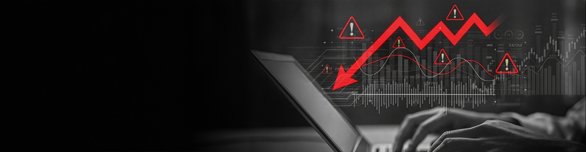 Man typing on laptop with a graph overlayed on top
