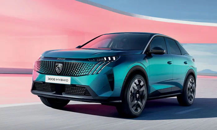 All-new Peugeot E-3008 electric fastback SUV in blue, showcased in studio setting